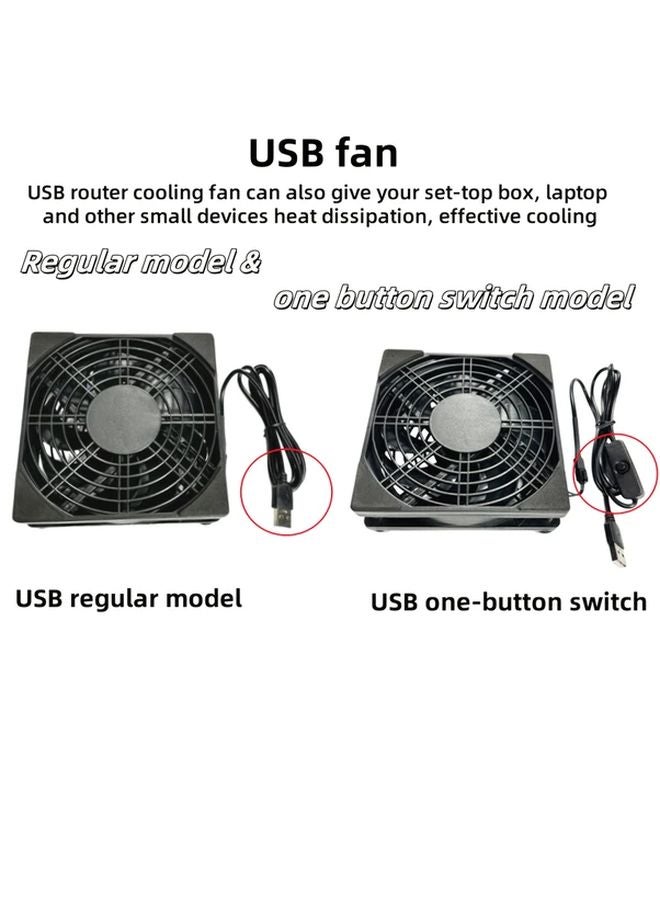 قاعدة مروحة تبريد USB سوداء للراوتر والمودم وجهاز الاستقبال، مروحة صغيرة صامتة تعمل بجهد 5 فولت - Image 3